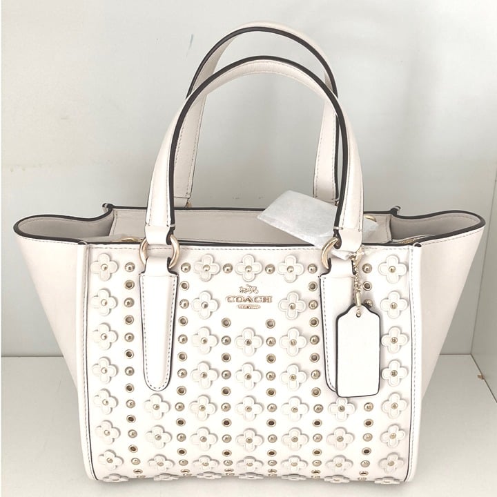 COACH 37703 Mini Crosby Carryall In Floral Rivets Leather Chalk White Crossbody