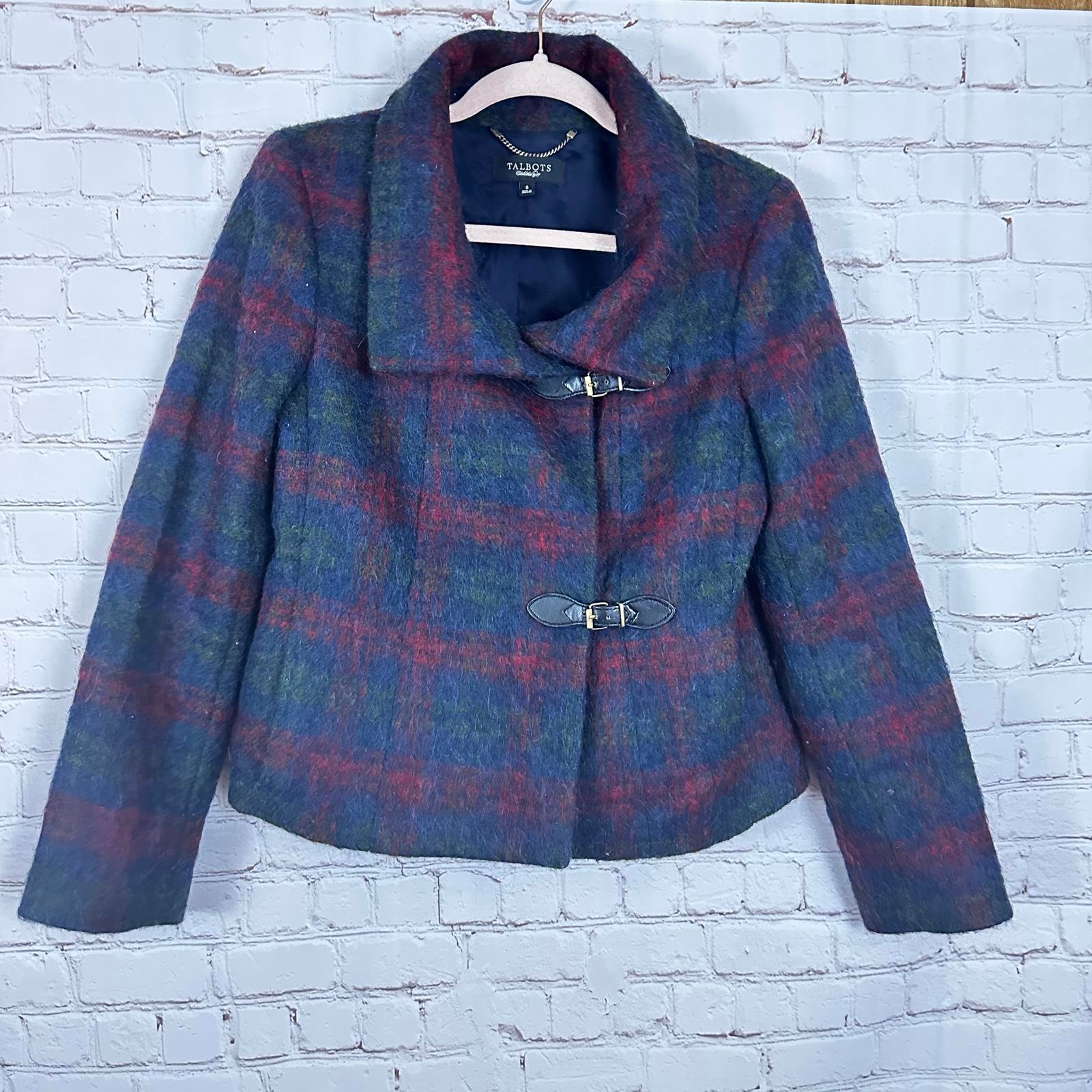Talbots Women's Plaid Wool Blend Cropped Jacket Size 6