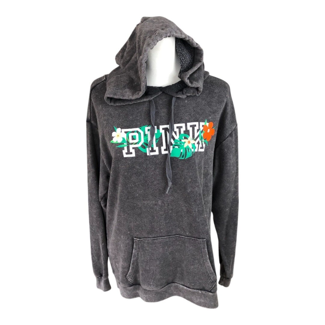 Victoria's Secret PINK Tropical Gray Slouchy Cozy Hoodie Sweatshirt Sz S