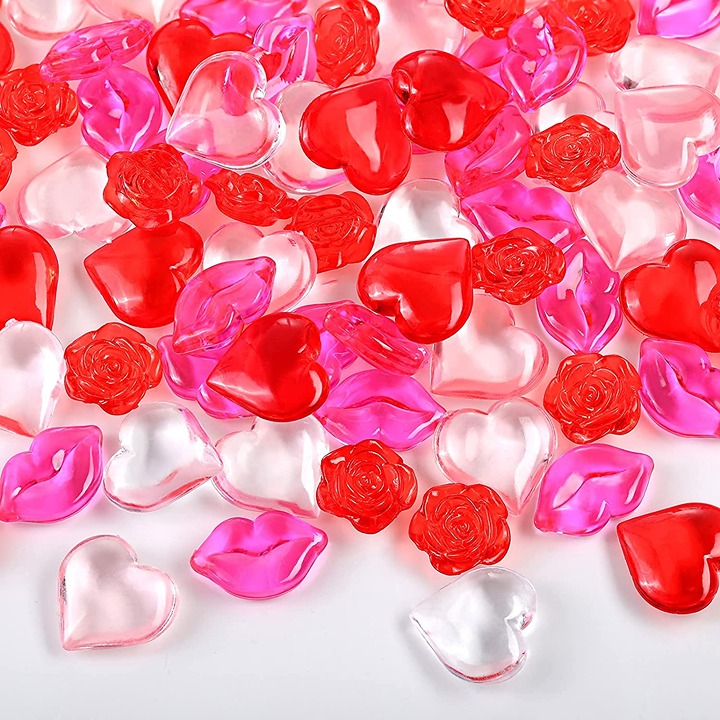 240 Pcs Mini Acrylic Heart Ornaments Mini Lips Mini Rose Flower Beads Table