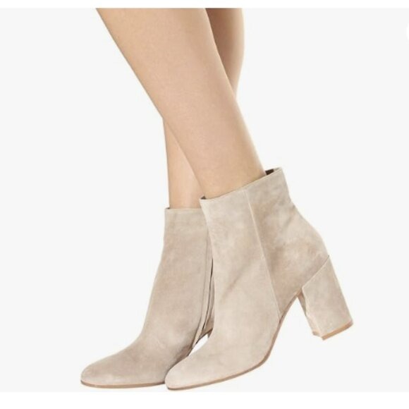 FSJ Women Almond Toe Chunky Block High Heel Handmade Ankle Booties Beige Shoes