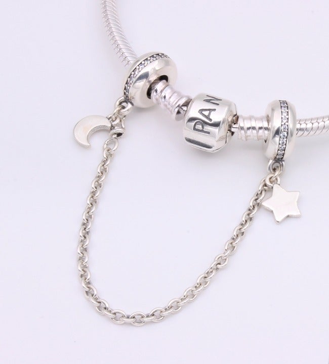 New PANDORA Half Moon and Star Safety Chain Charm