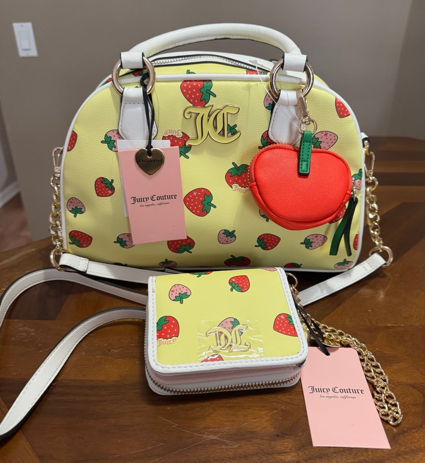 Juicy Couture Sweet N Juicy Yellow/Strawberry Bowler Bag & Matching Wallet
