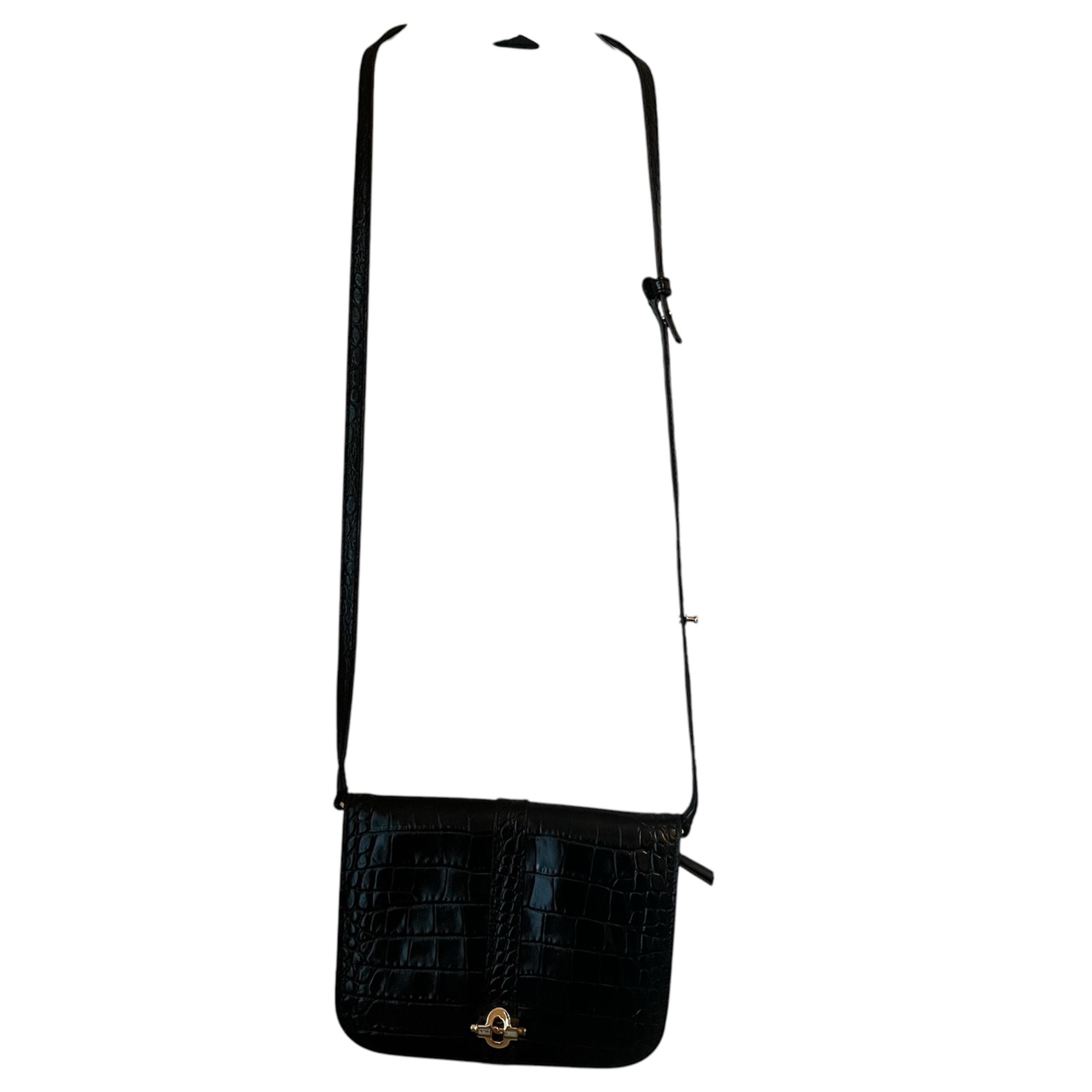 Banana Republic Black Crossbody Leather Croc Embossed Print Front Flap Bag