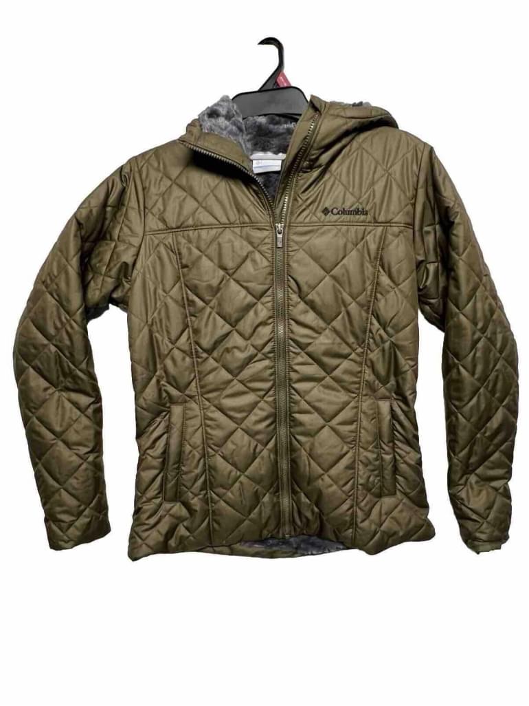 Columbia Down Fill Green Gray Womens Hooded Jacket Sz Small