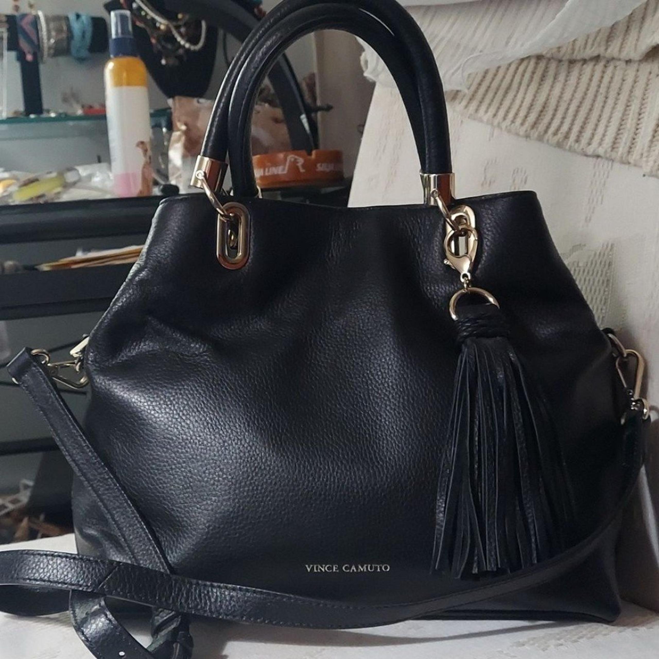 Vince Camuto Elva Black Pebble  Leather Satchel Crossbody Bag