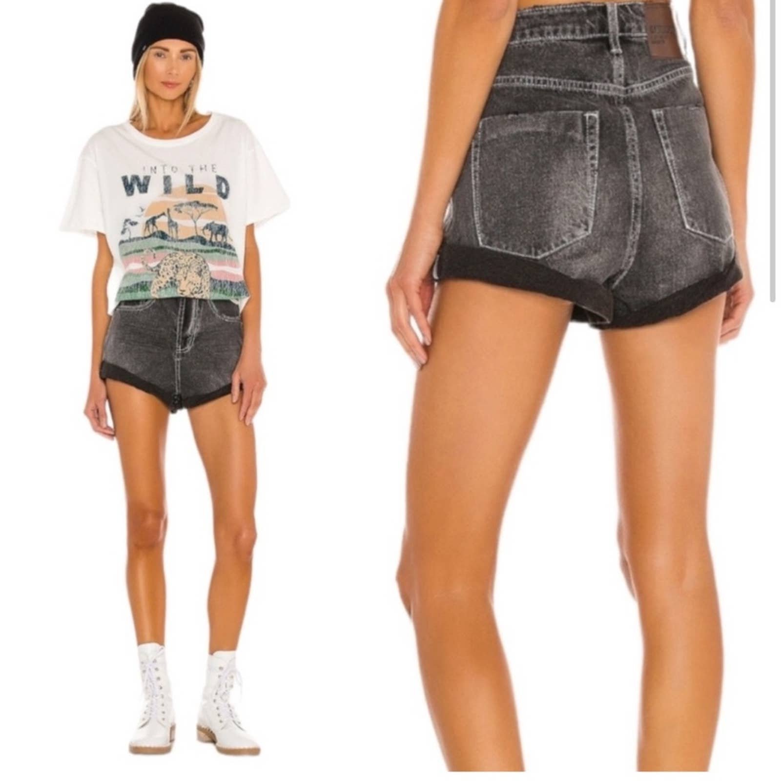One Teaspoon Washed Black Bandits Shorts 29