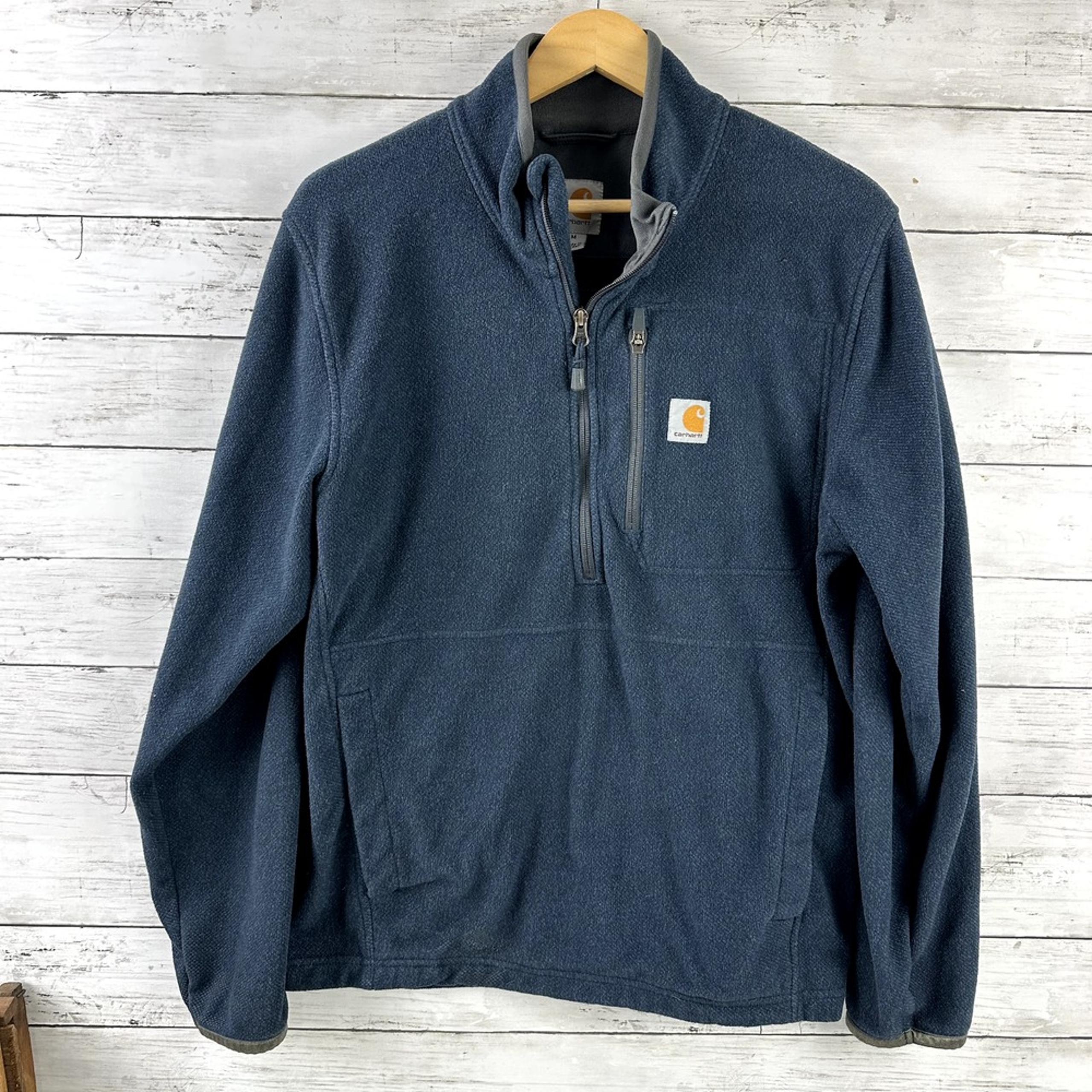 Carhartt Jacket Mens Medium Blue Fleece Pullover Dalton Quarter Zip Pockets Work