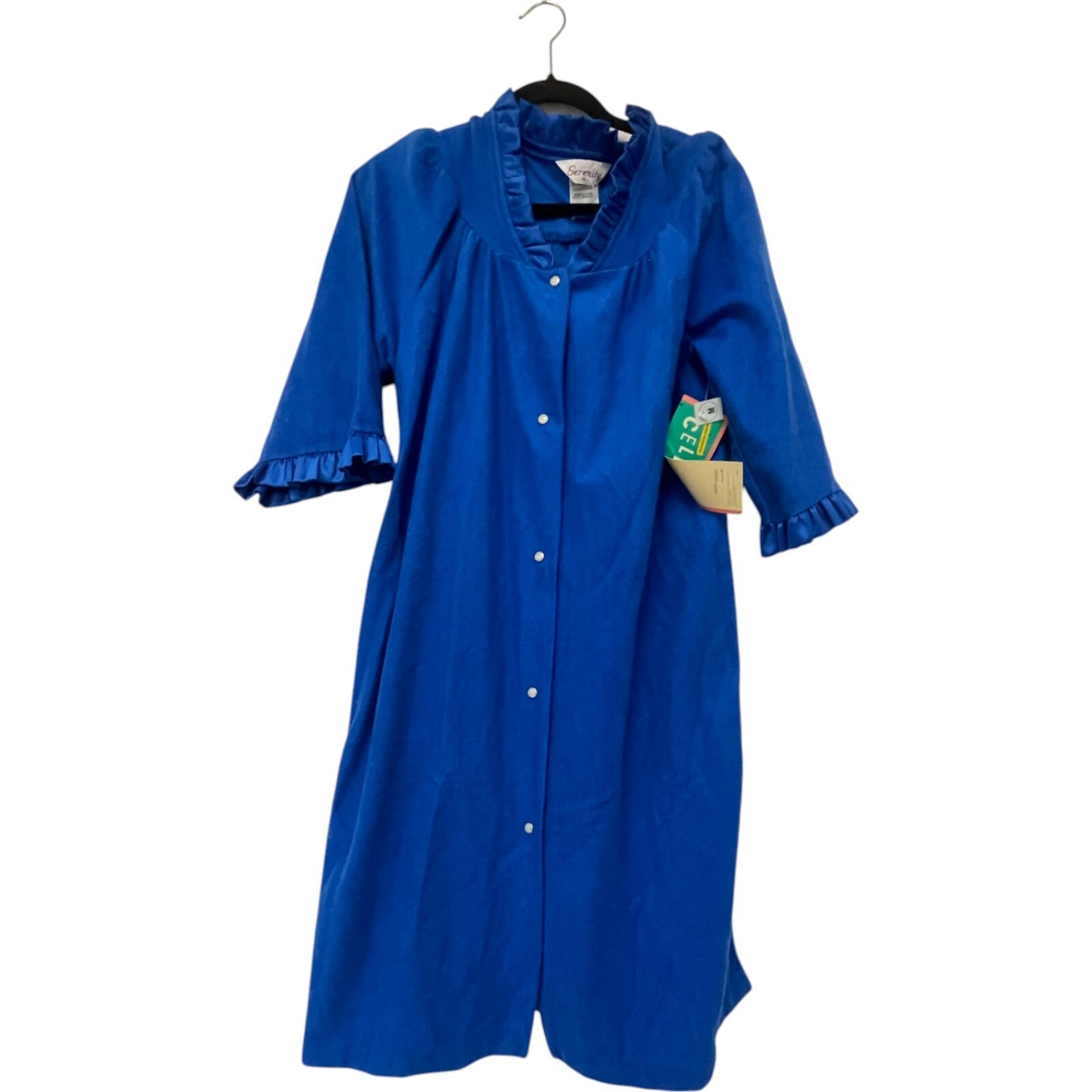Serenity Robe Blue Womens Size M 3/4 Sleeve Snap Button Front Ruffled NWT