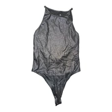 Victorias Secret Sport black shimmer high neck halter bodysuit snap crotch Small