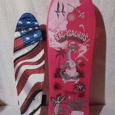 Vintage 80s Pink Valterra Radisaurus Skateboard & Meketec Skateboard Lot