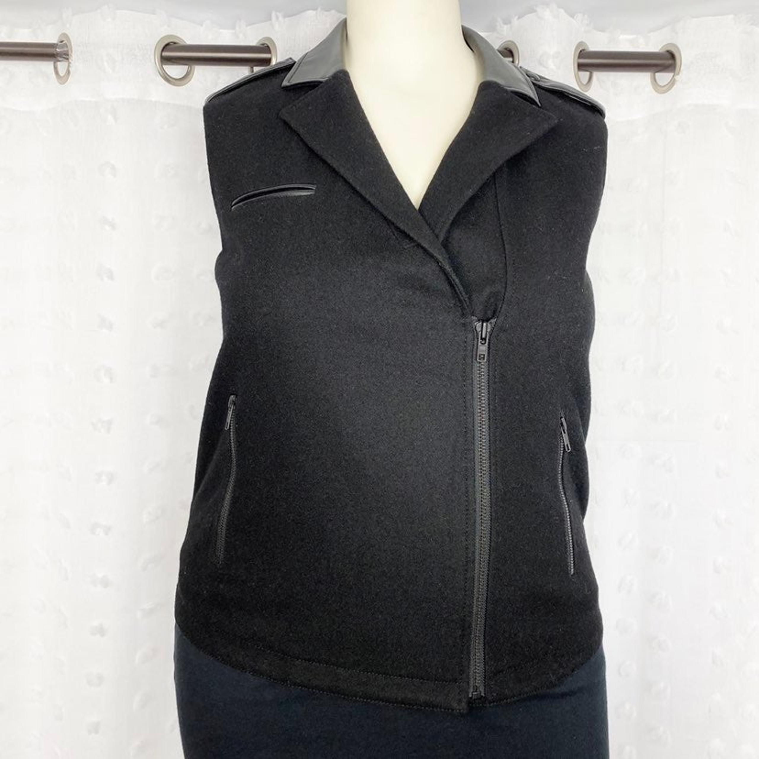 Trouve black faux leather wool moto vest