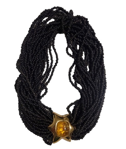 Vintage Rare Multi-strand Bead Torsade Necklace Gemstone Signed 7R