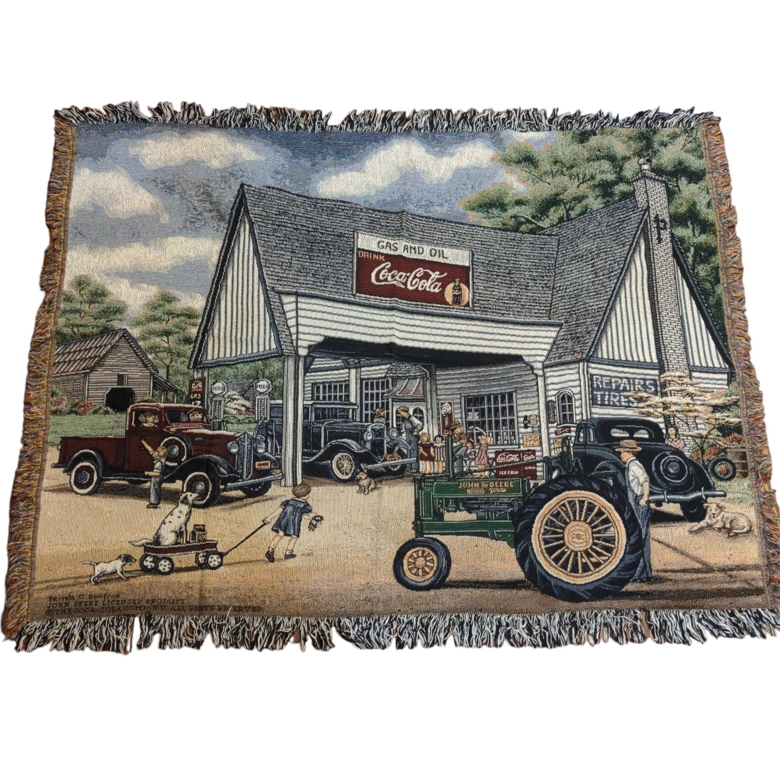 Coca Cola John Deere Tapestry Blanket Multi Size 48x64 Vintage
