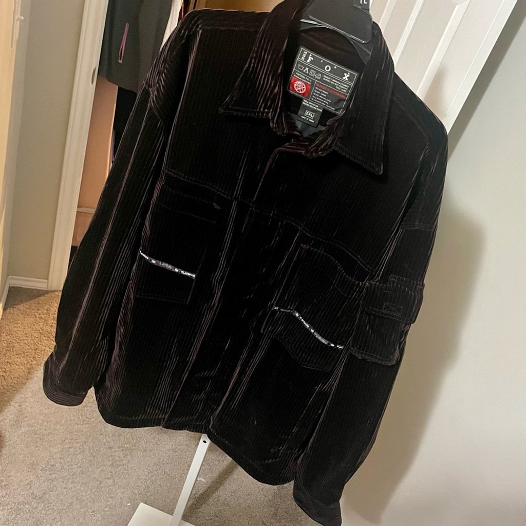 VTG The Bare Fox Platinum Corduroy Jacket Men 2XL Streetwear Korean Baggy HipHop