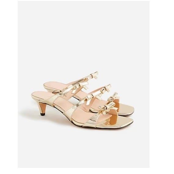 J.Crew Zadie Bow-Strap Heels Metallic Leather Gold Size 7 BV717