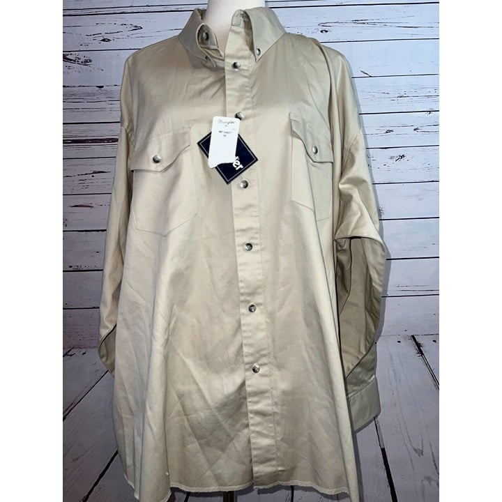 NWT Wrangler Western Shirt Big 3X Long sleeve button front Khaki Cowboy Rodeo