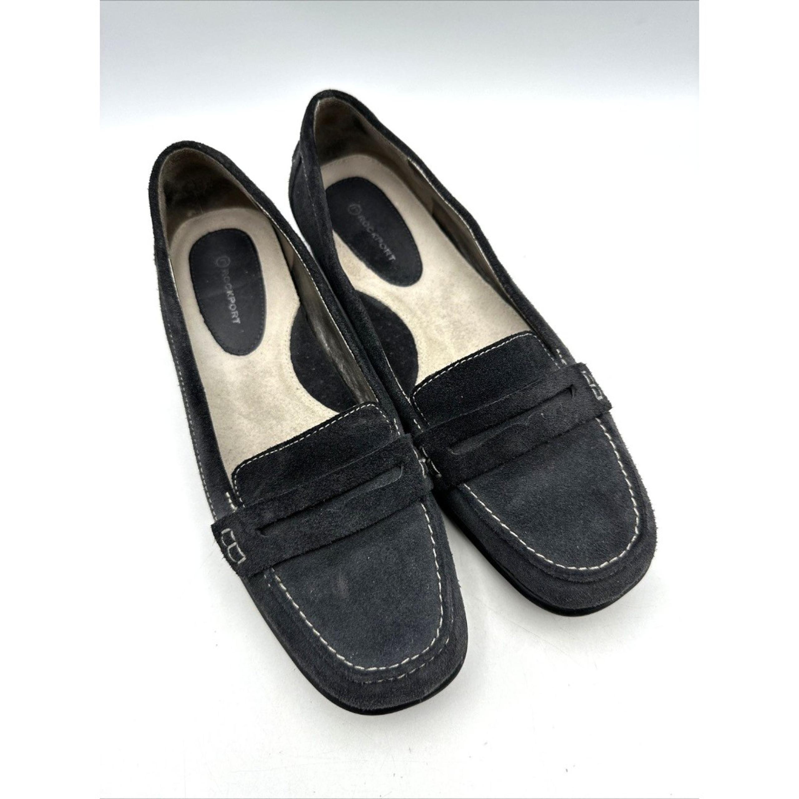 Rockport Driving Loafers Women's 8.5 Gray/Charcoal Suede Preppy Slip On Comfort