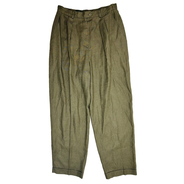 VTG 90s Lauren Ralph Lauren Womens 10 Gauzy Linen Pleated Cuffed Trouser Pants