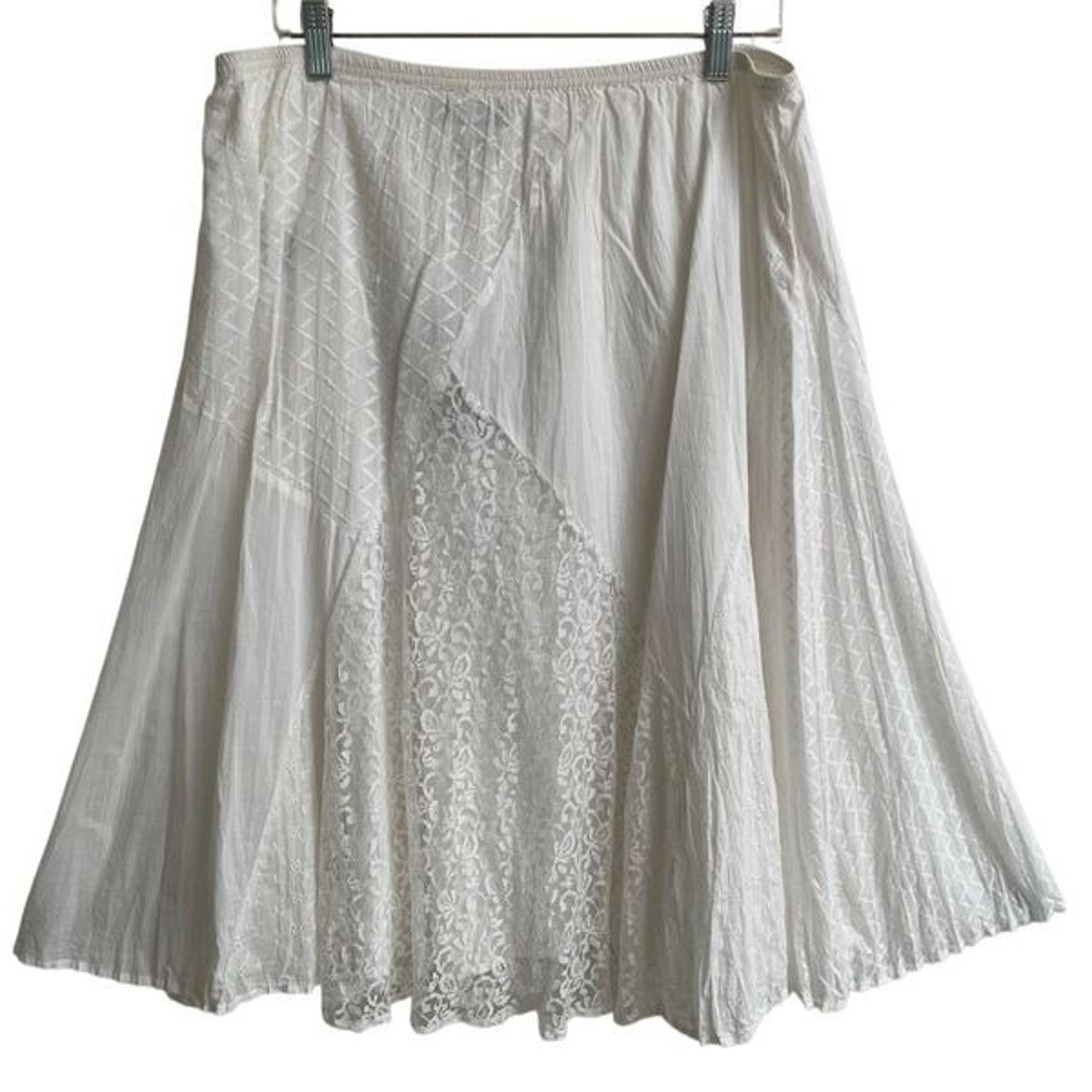 Style & Co Petite Maui bright white BoHo lace eyelet skirt womens PL A-line READ