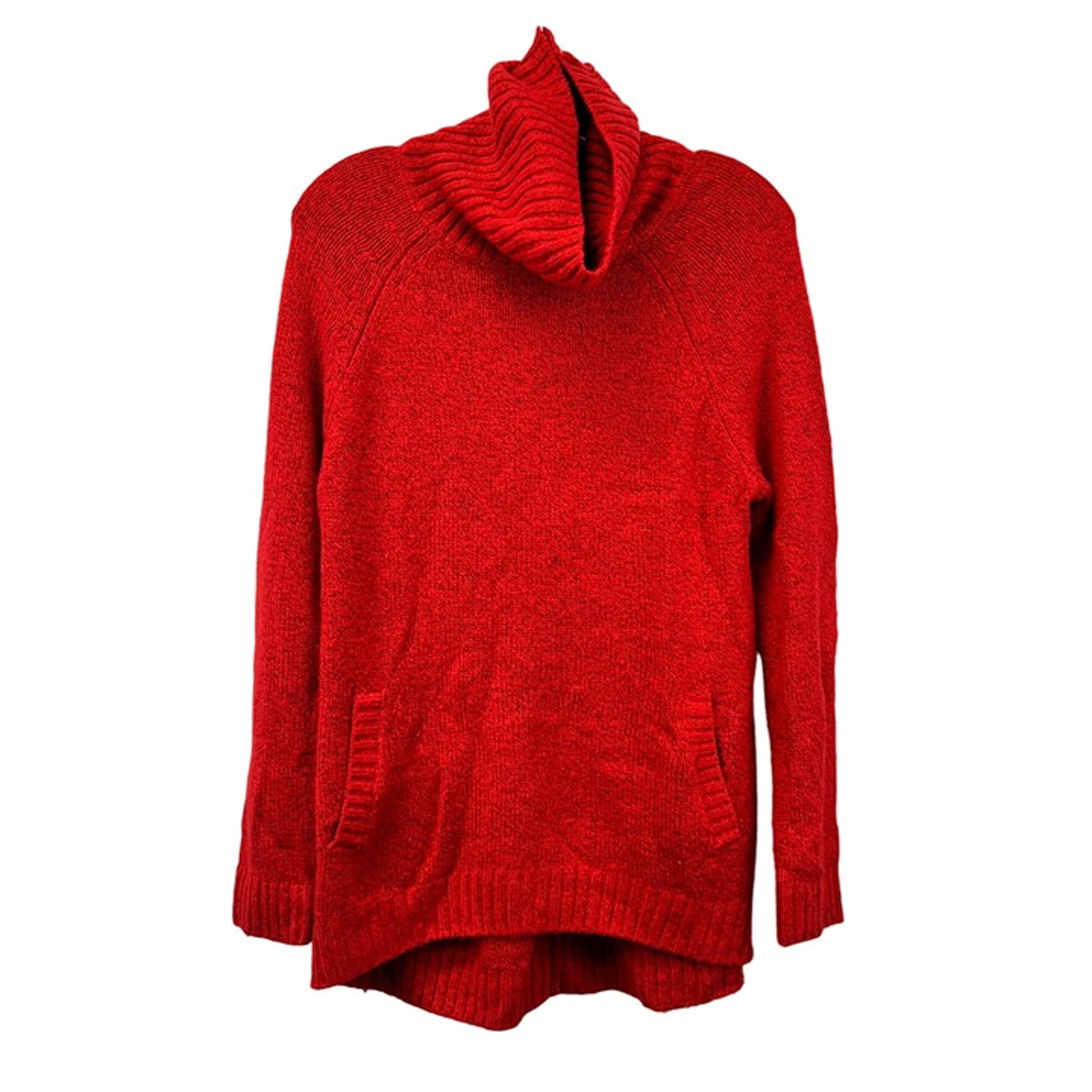 The Limited Womens Long Sleeve Cowl Neck Knit Sweater Red/Black Small Pockets