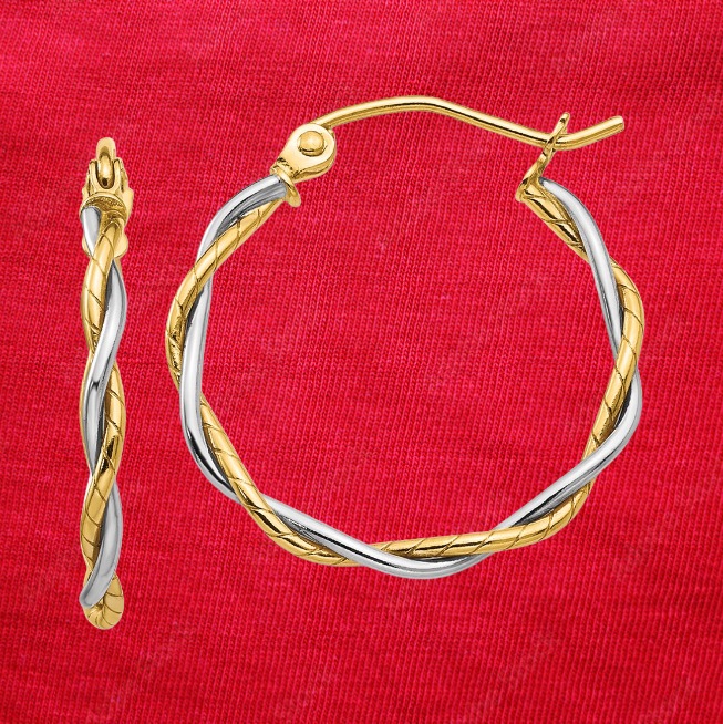 14k Two-tone Polished1.8mm Twisted Hoop Earrings