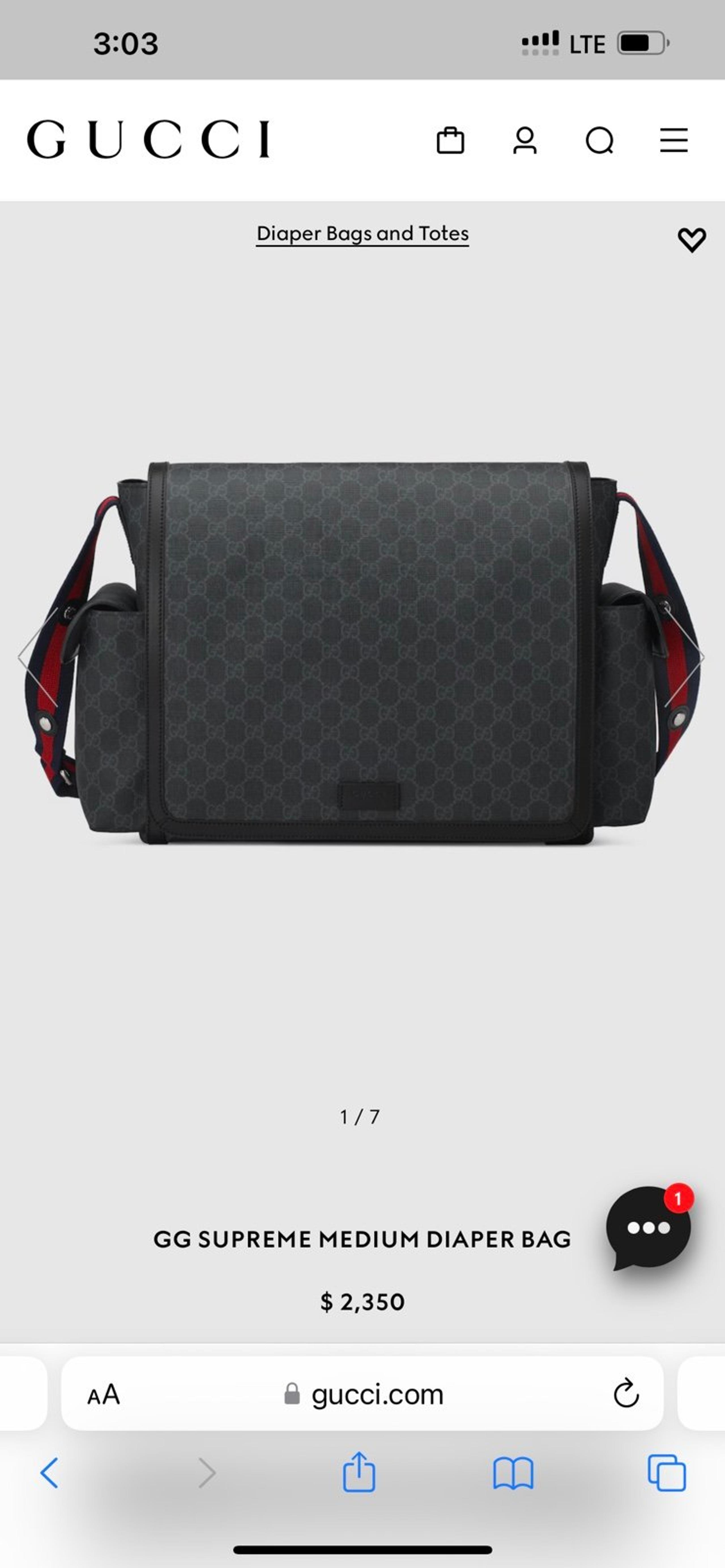 GG SUPREME MEDIUM DIAPER BAG