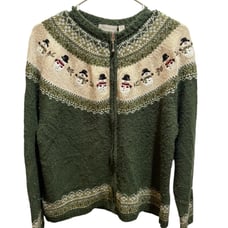 vintage Croft & Barrow green ugly Christmas sweater women’s large full zip up