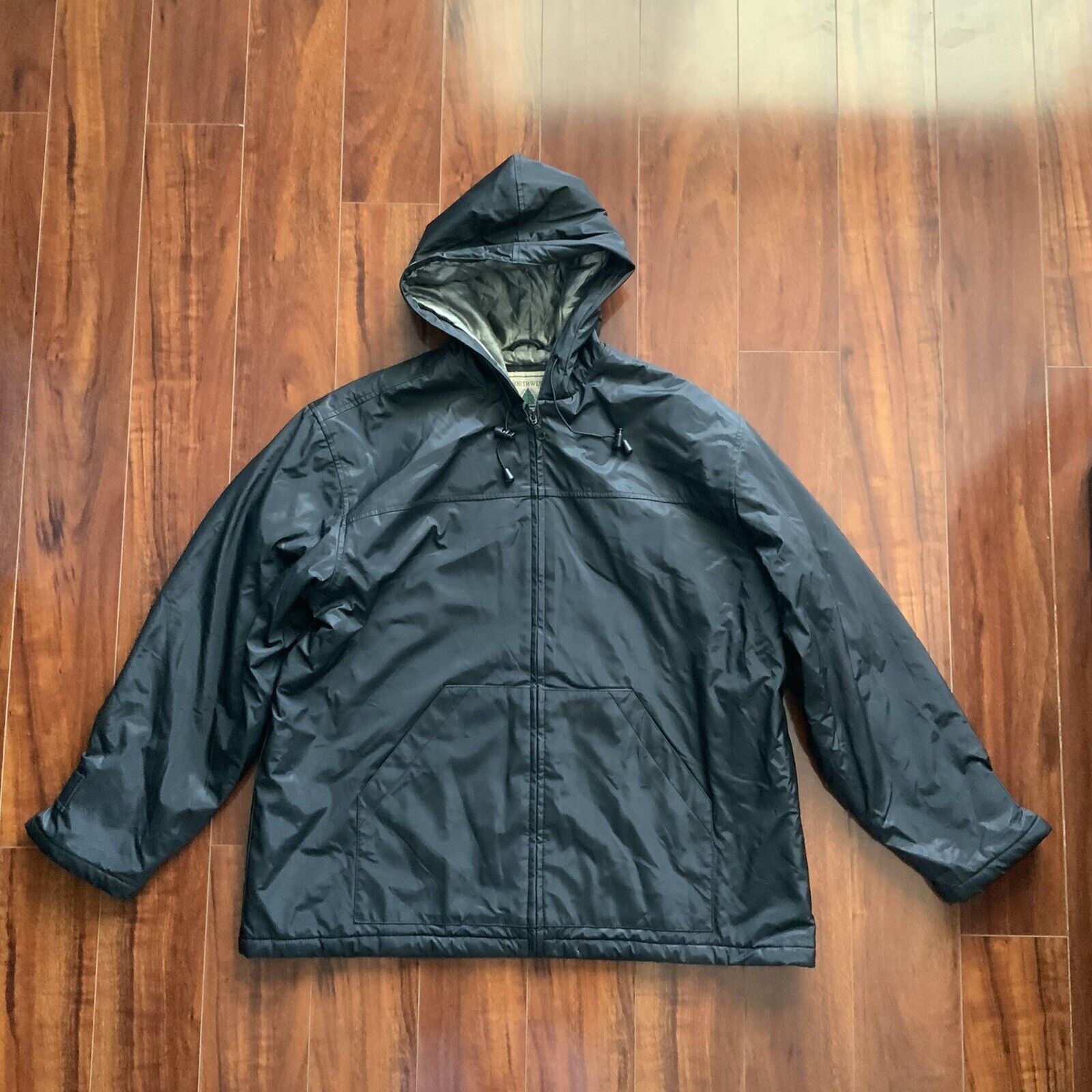 Vtg Northwest Territory Large Polyvinyl Black Full Zip Up Hooded Jacket Rain