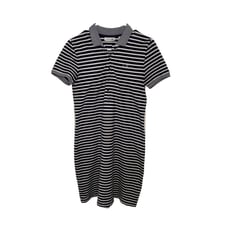 Lacoste Women's Navy/Wt Striped Collar Stretch Cotton Piqué Polo Dress Size 36/S