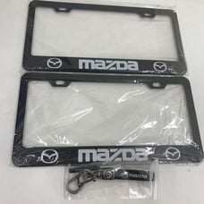 Mazda Bundle 2x Black Steel License Plate Frames + 1x Leather Keychain New