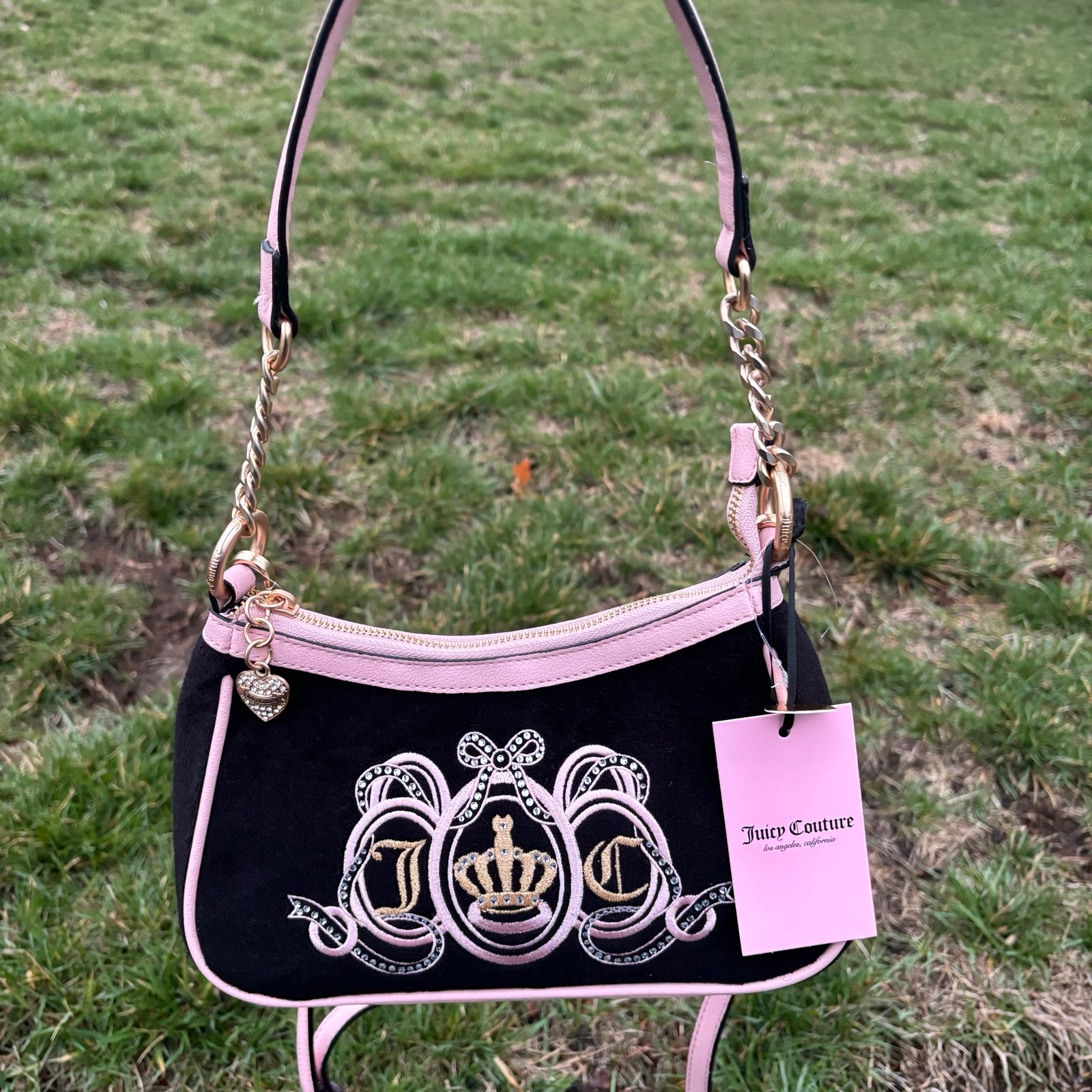 Juicy Couture black and pink shoulder bag Terry cloth material