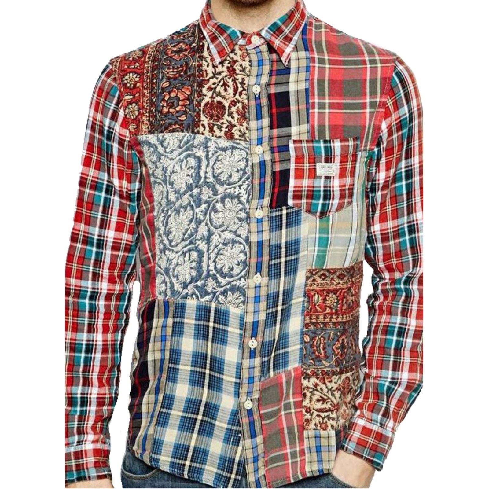 DENIM & SUPPLY Shirt Men S Vintage Patchwork Plaid Long Sleeve Button Down
