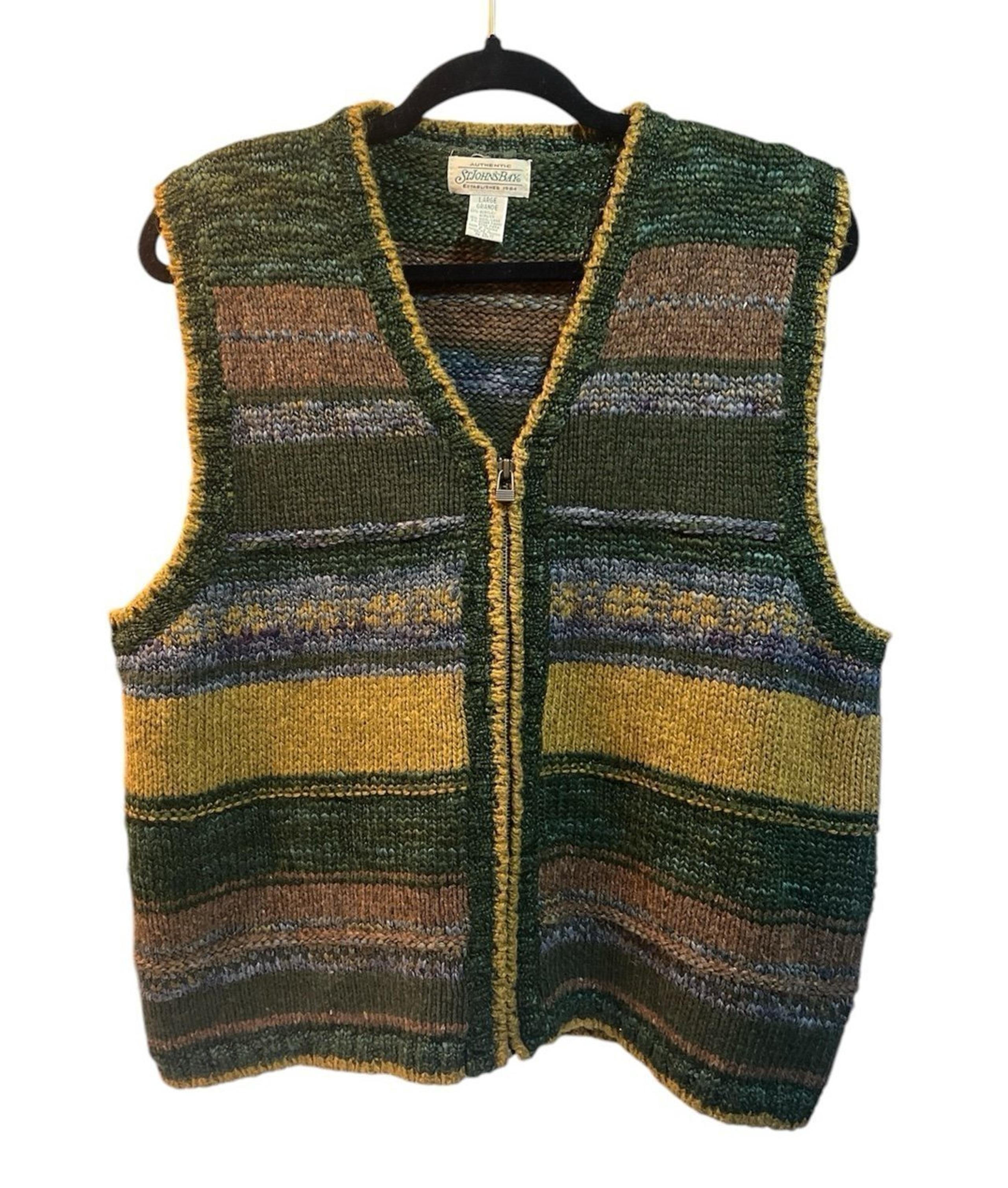 Vintage St Johns Bay Womens Multicolor Zipup Sweater Vest Size Large