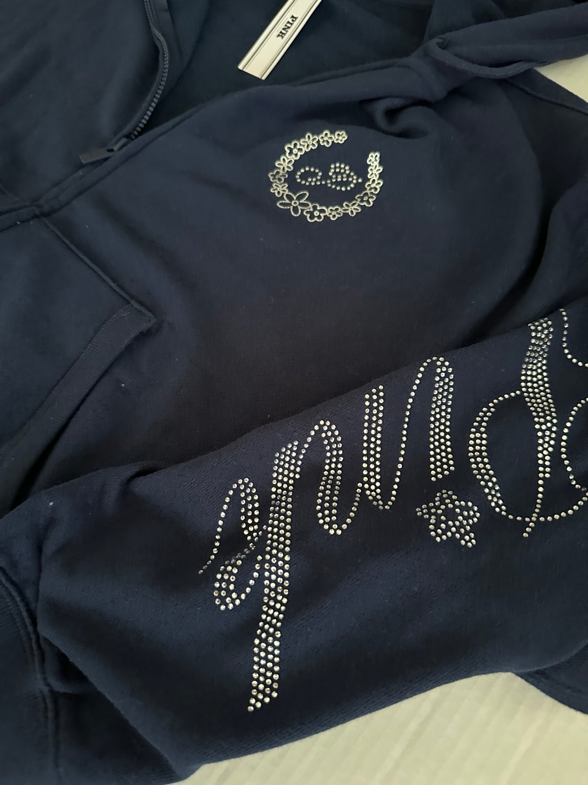 VS PINK Limited Edition Full Zip Sweatshirt Hoodie BLING NWT NAVY Summer 2025