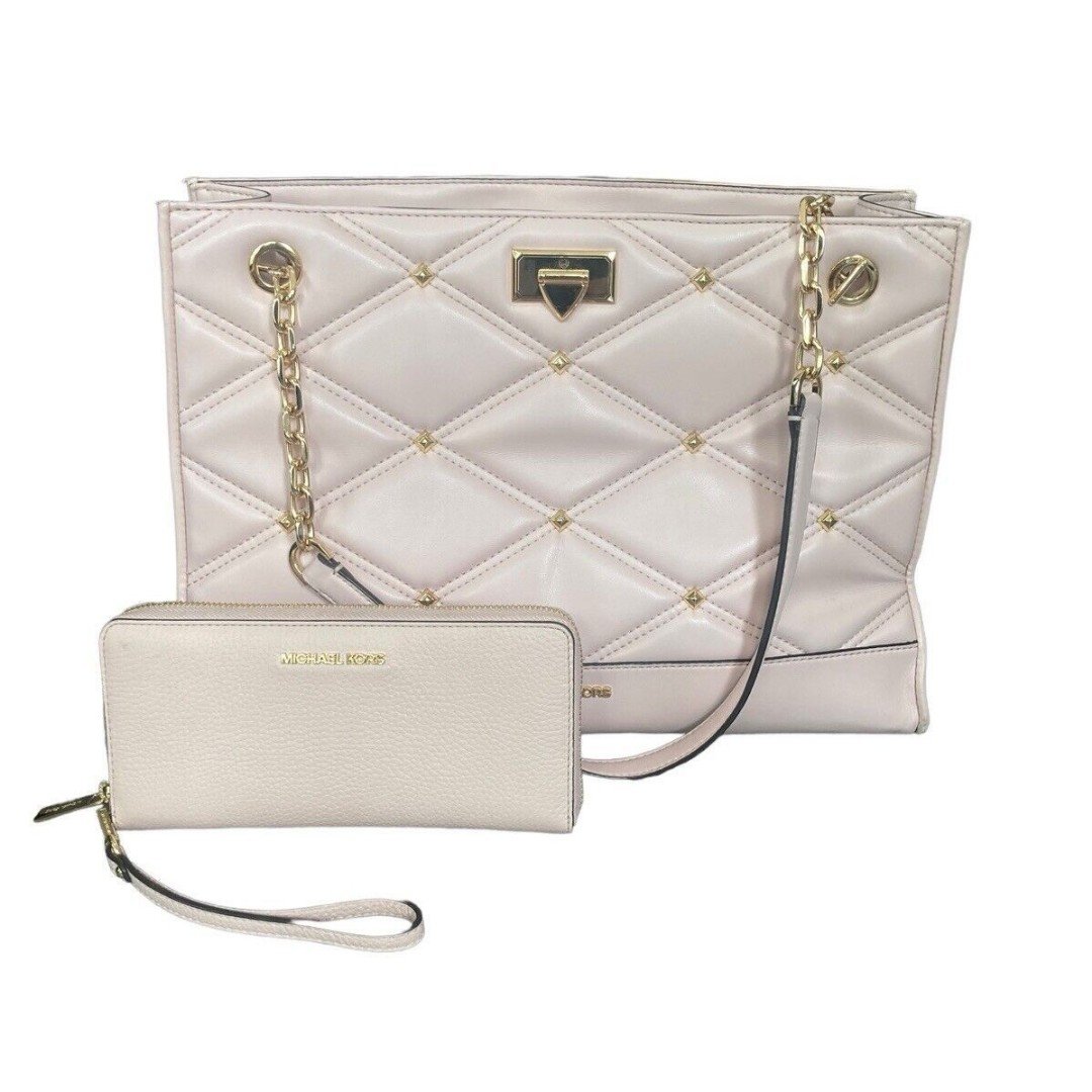 MICHAEL KORS Serena Large Shoulder Tote Blush Pink Gold Hardware With Wallet