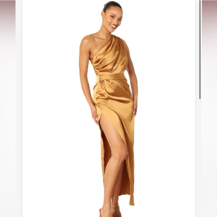 NWT Petal & Pup Women's Nadia One Shoulder Maxi Dress, Bronze