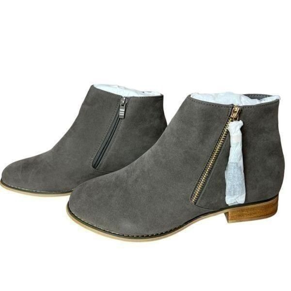 Journee Collection Trista Grey Tassel Zip-Up Faux Suede Boot Bootie sz 10 NWT