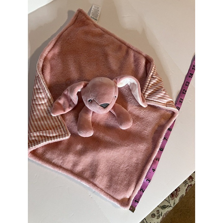 Carters Pink Mauve Bunny Rabbit Security Blanket White Stripes Plush Lovey 68300