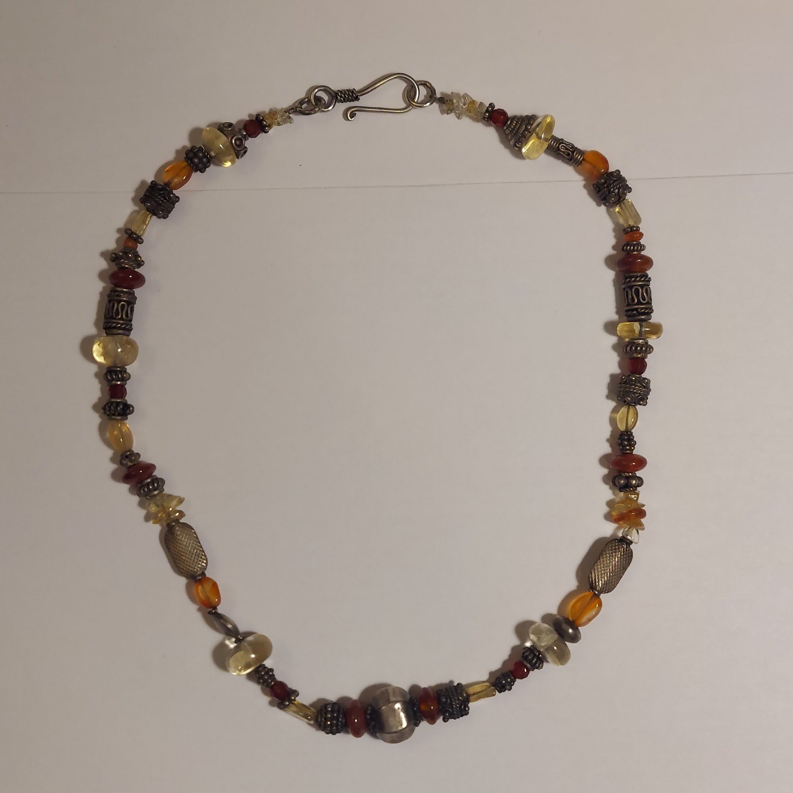 Vintage Handcrafted 925 Sterling Silver Semi-precious Chips Beads Necklace 16