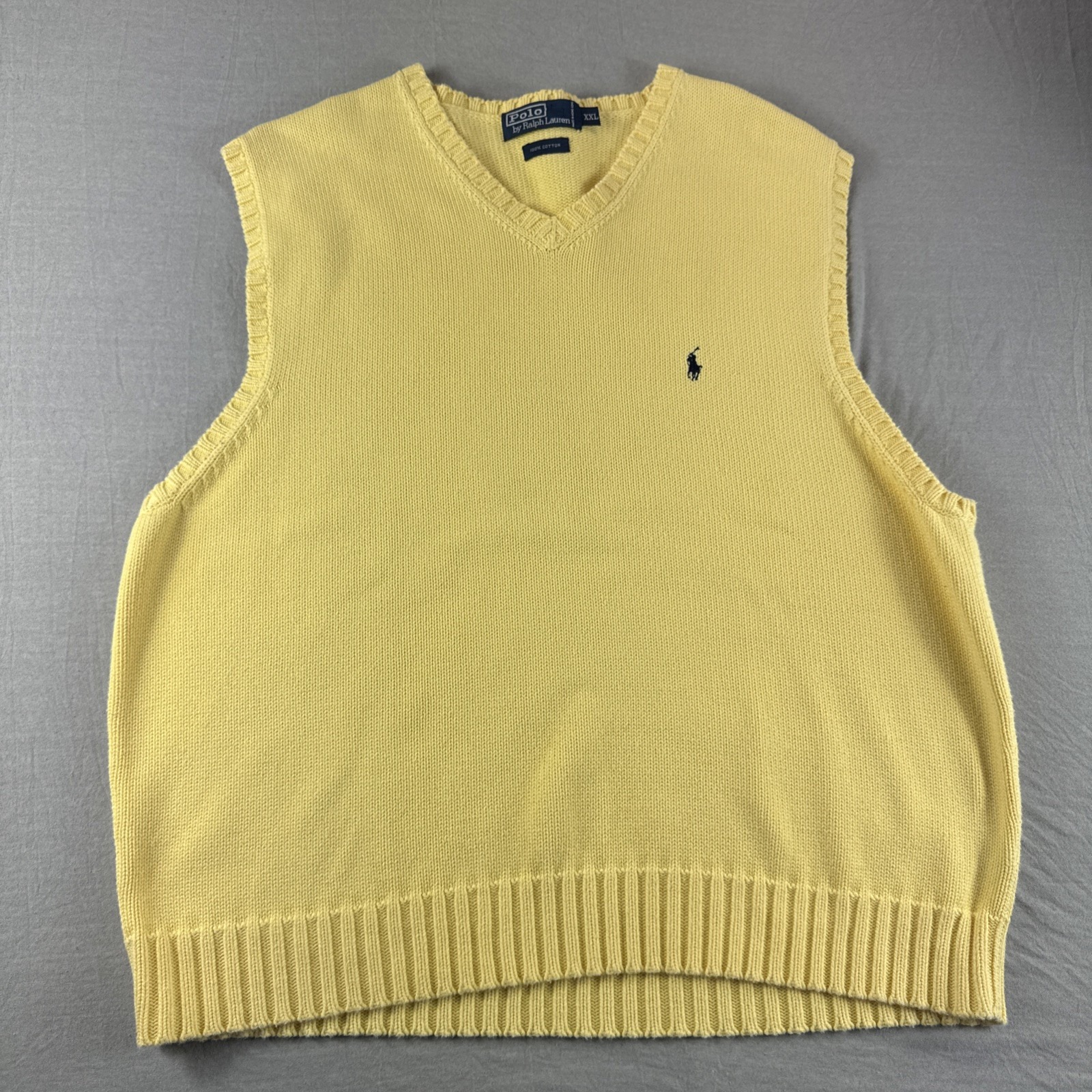 Polo Ralph Lauren Sweater Vest Mens XXL Yellow Sleeveless Sweatshirt V-Neck Pony