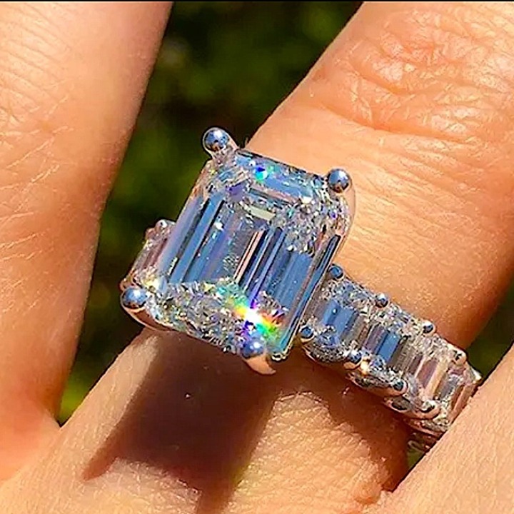 Sterling Silver Princess Cut Halo Baguette Diamond Ring