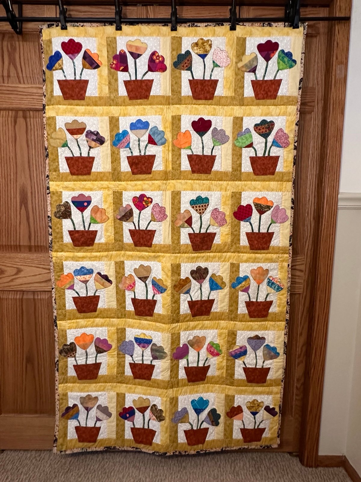 Handmade flower pot quilt throw