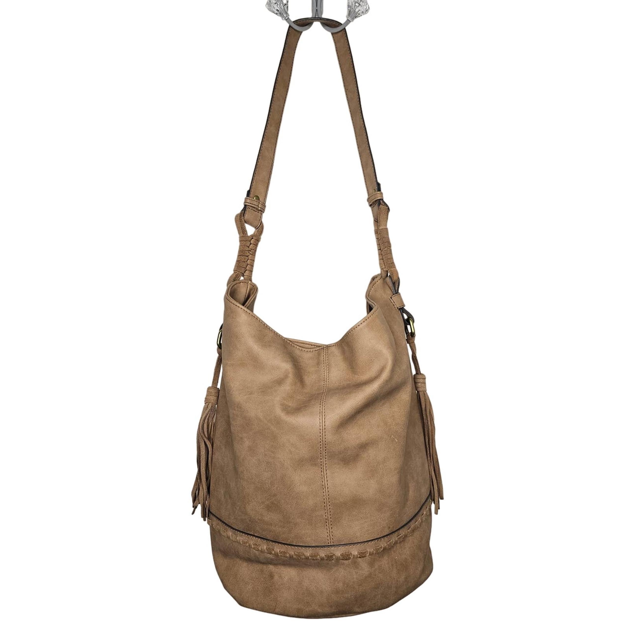 BUCKET TOTE Soft Faux Leather Brown Tassels Shoulder Bag Pocketbook Handbag