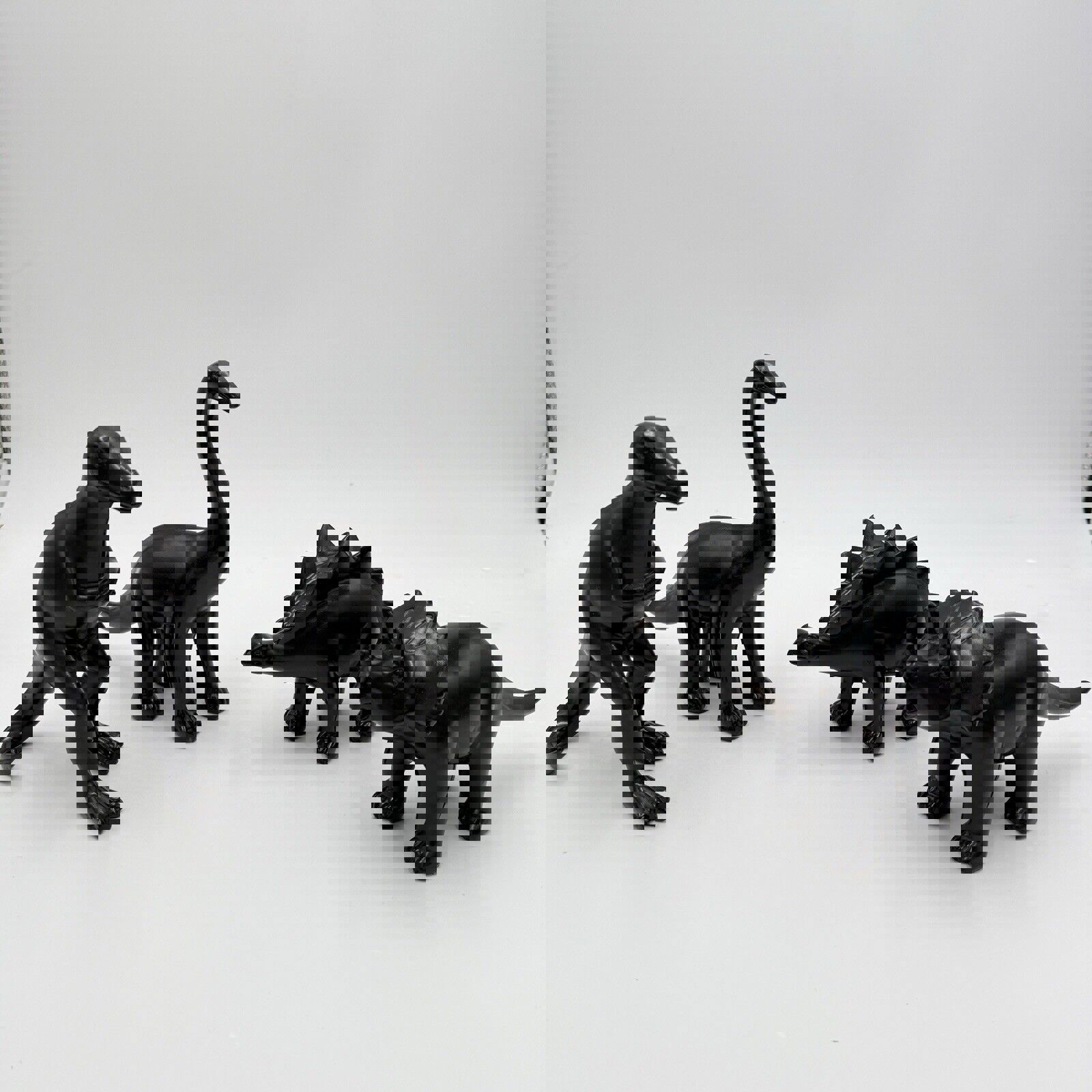 Wooden Dinosaurs Black Solid Carved Set 7 Toys Decor Painted Art Figurines