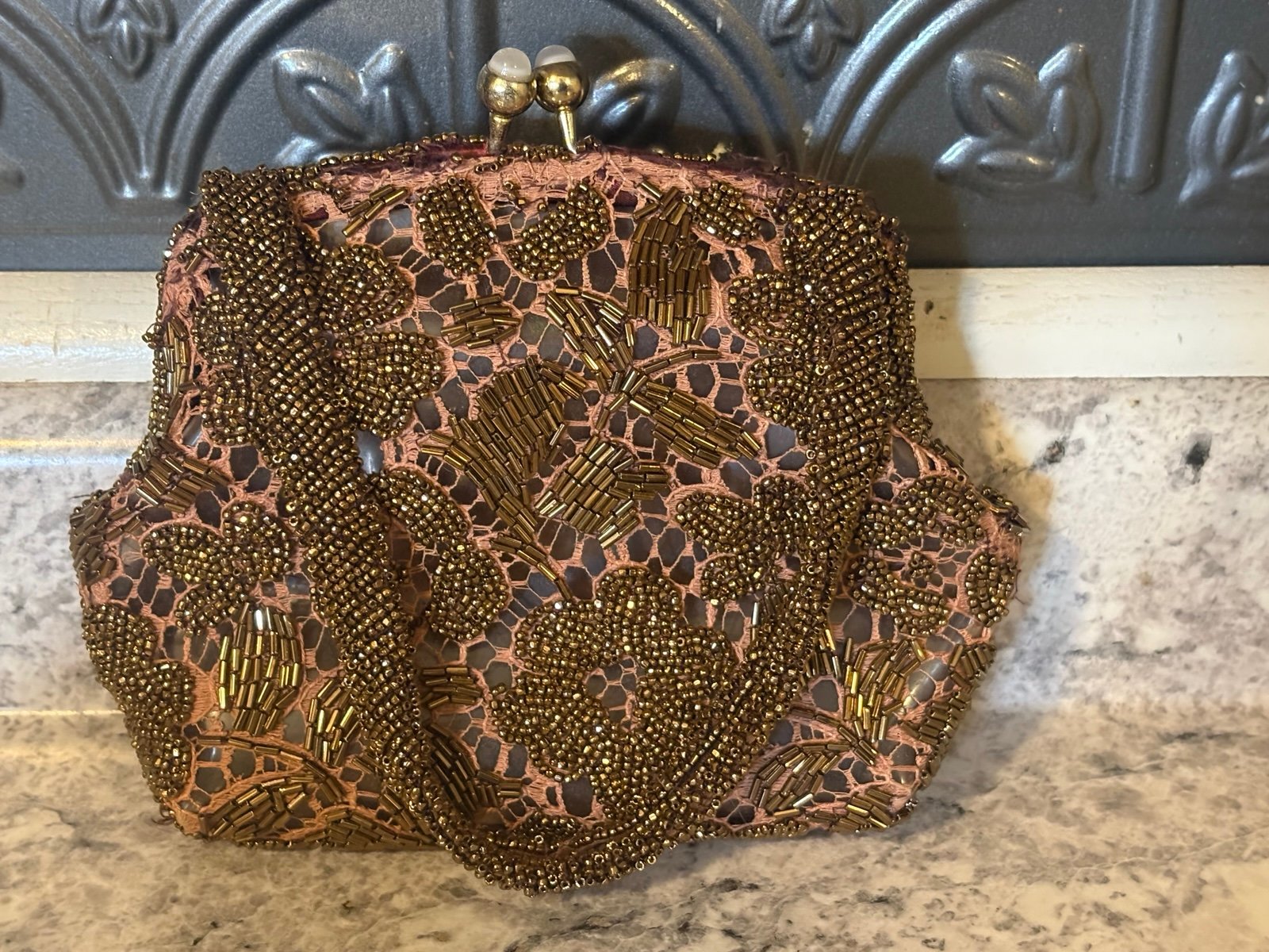 Antique Brown Sequin Art Deco Crossbody Shoulder Bag Purse Prom Wedding