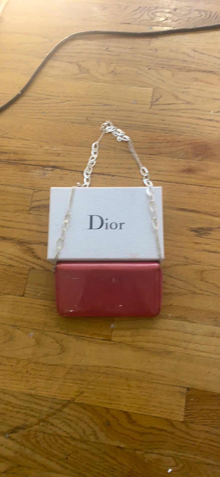 Dior pink patent wallet on chain