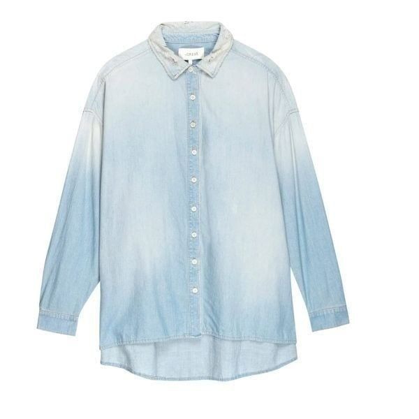 The Great Women's Light Blue The Big Cotton Denim Shirt Kentucky Wash Size 0