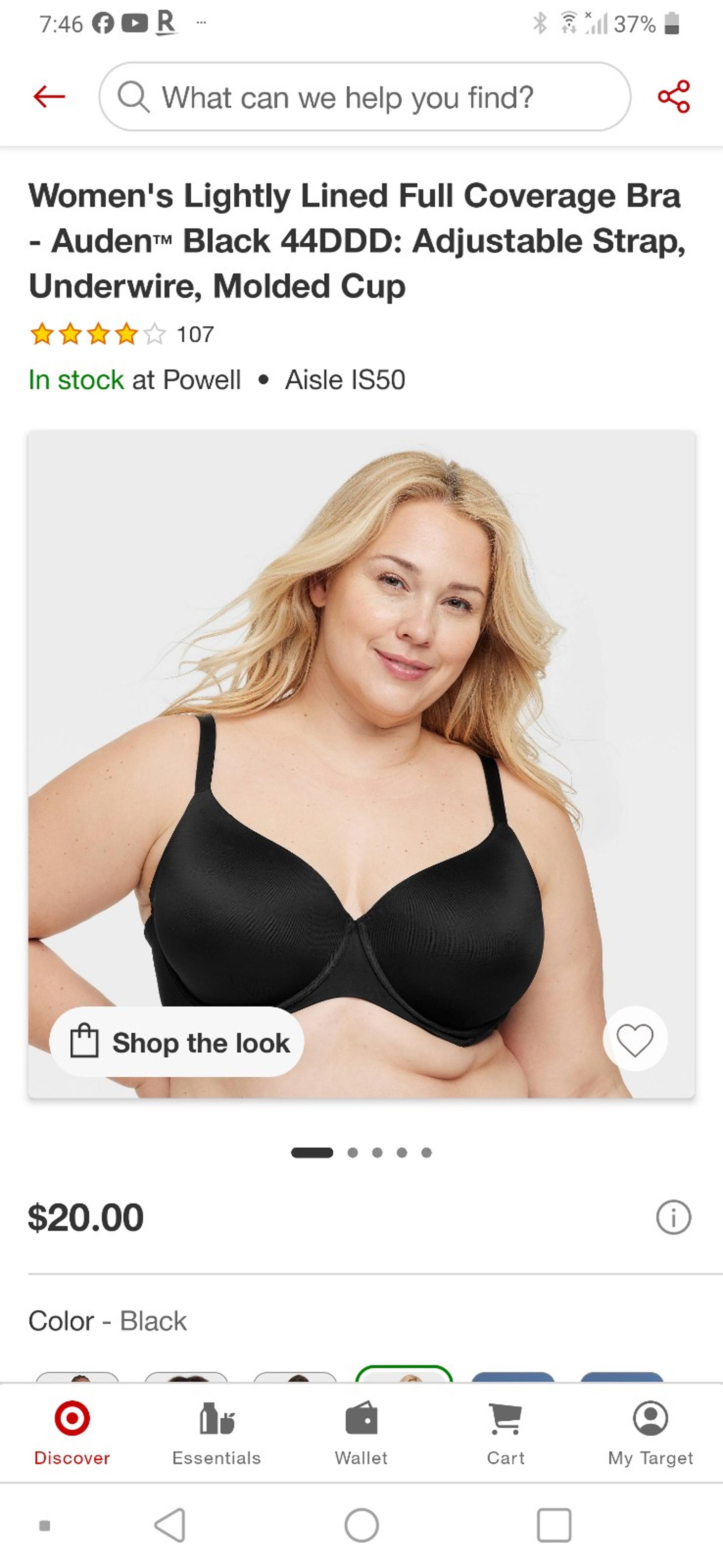 Auden Black Full Coverage Bra with Adjustable Straps 44DDD NWT