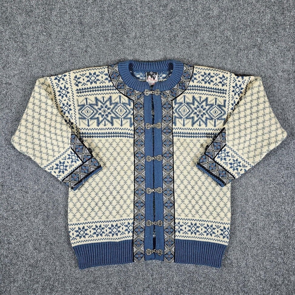 Rare Vintage Pure Wool Icelandic Dale Of Norway Geometric Sweater Blue Womens 44